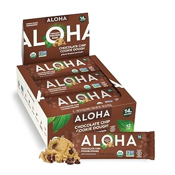 Aloha Organic Plant Based Protein Bars Chocolate Chip Cookie Dough, 1.98 Oz,Pack of 12