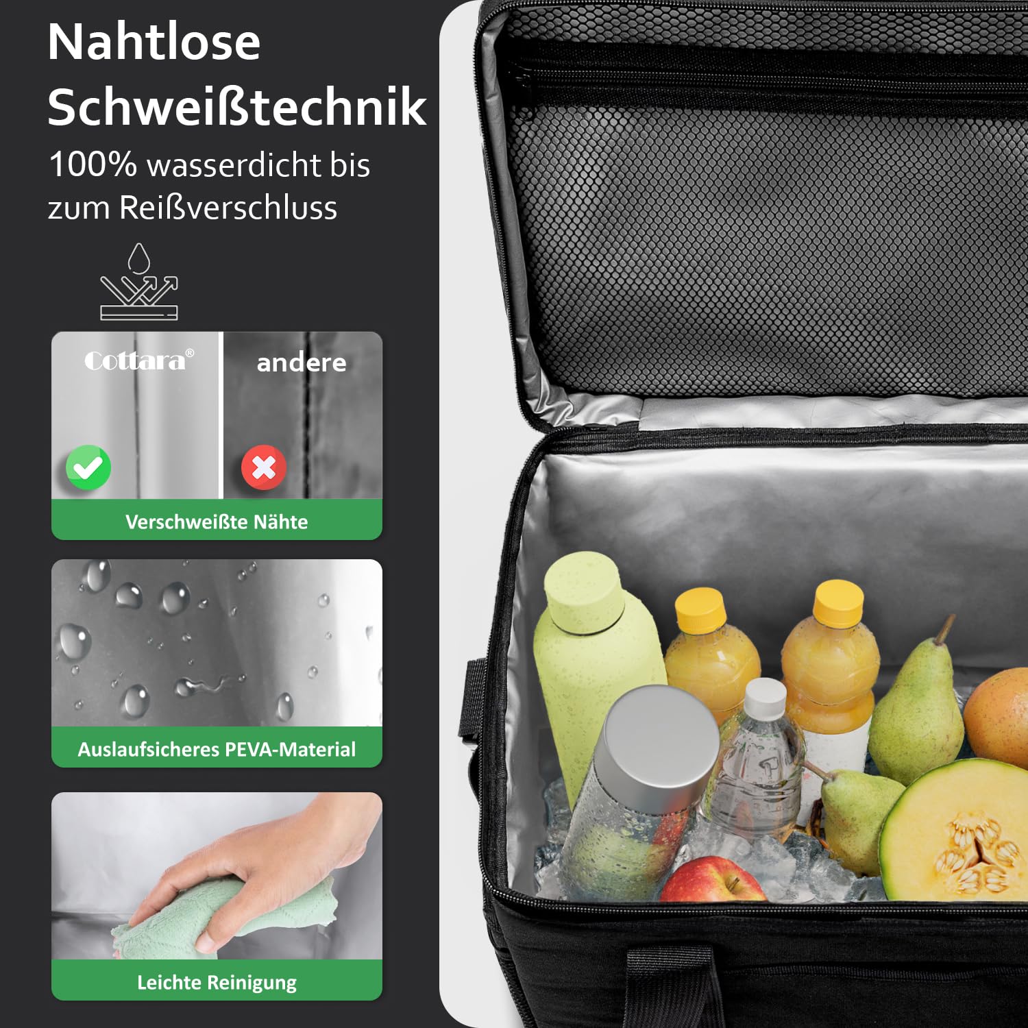 Cottara® Kühltasche Gross mit auslaufsicherer Isolierung 30l – Kühltasche faltbar groß zum Einkaufen & Picknick – Ideale Einkaufstasche, Isoliertasche, Thermotasche, Picknicktasche