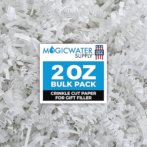 MagicWater Supply - 2 onzas - Blanco - Relleno de papel de corte arrugado ideal para envolver regalos, relleno de cestas, cumpleaños, bodas,