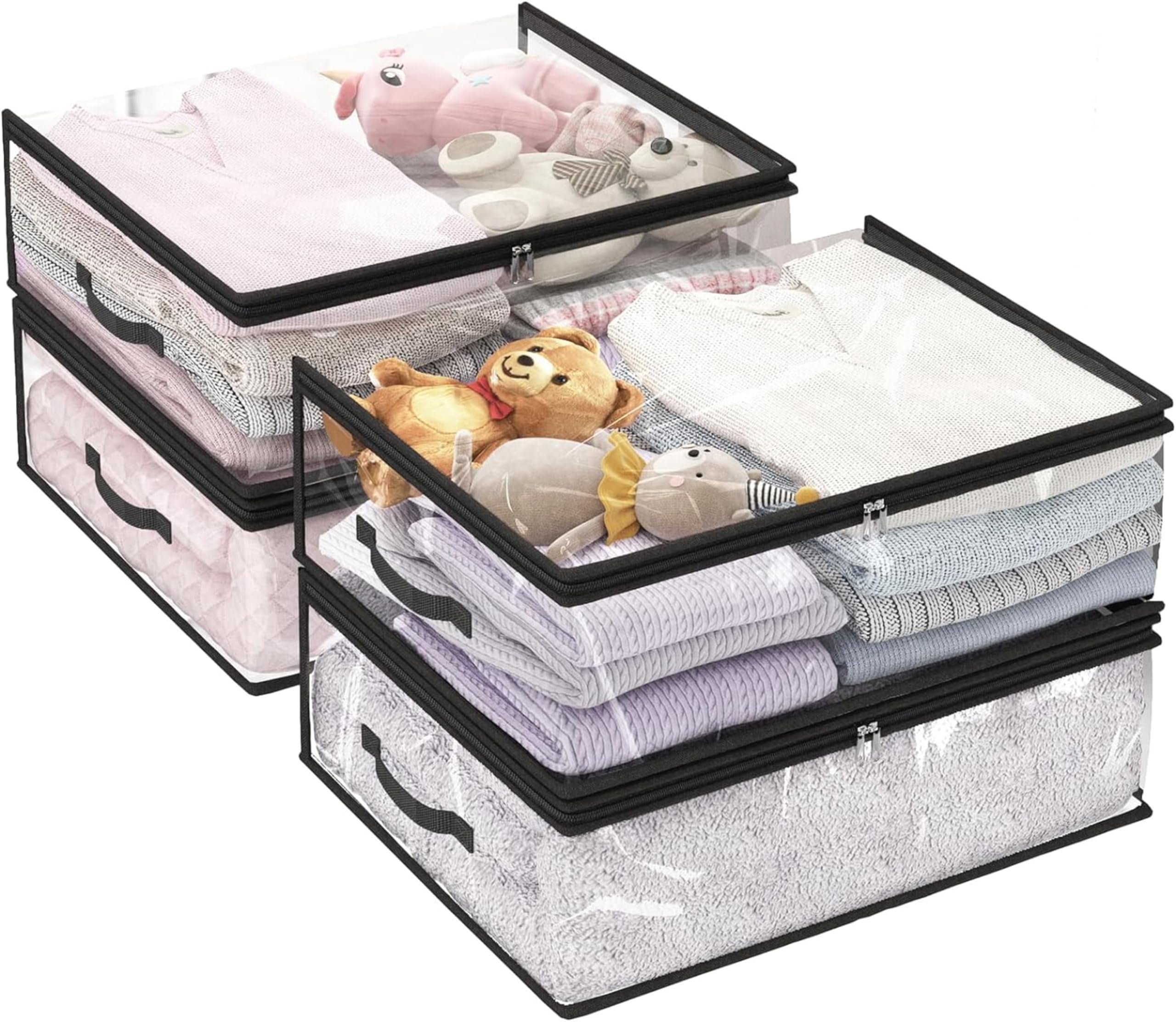 RAAHII Plastic 4 Pc Transparent Multipurpose Clothes Storage Bag/Box, Saree Cover Bag With Zip For Storing Clothes/Suits/Blanket/Dress/Toys And Wardrobe Organizing (Black) (B0C4H5XVCQ) Amazon Price History, Amazon Price Tracker