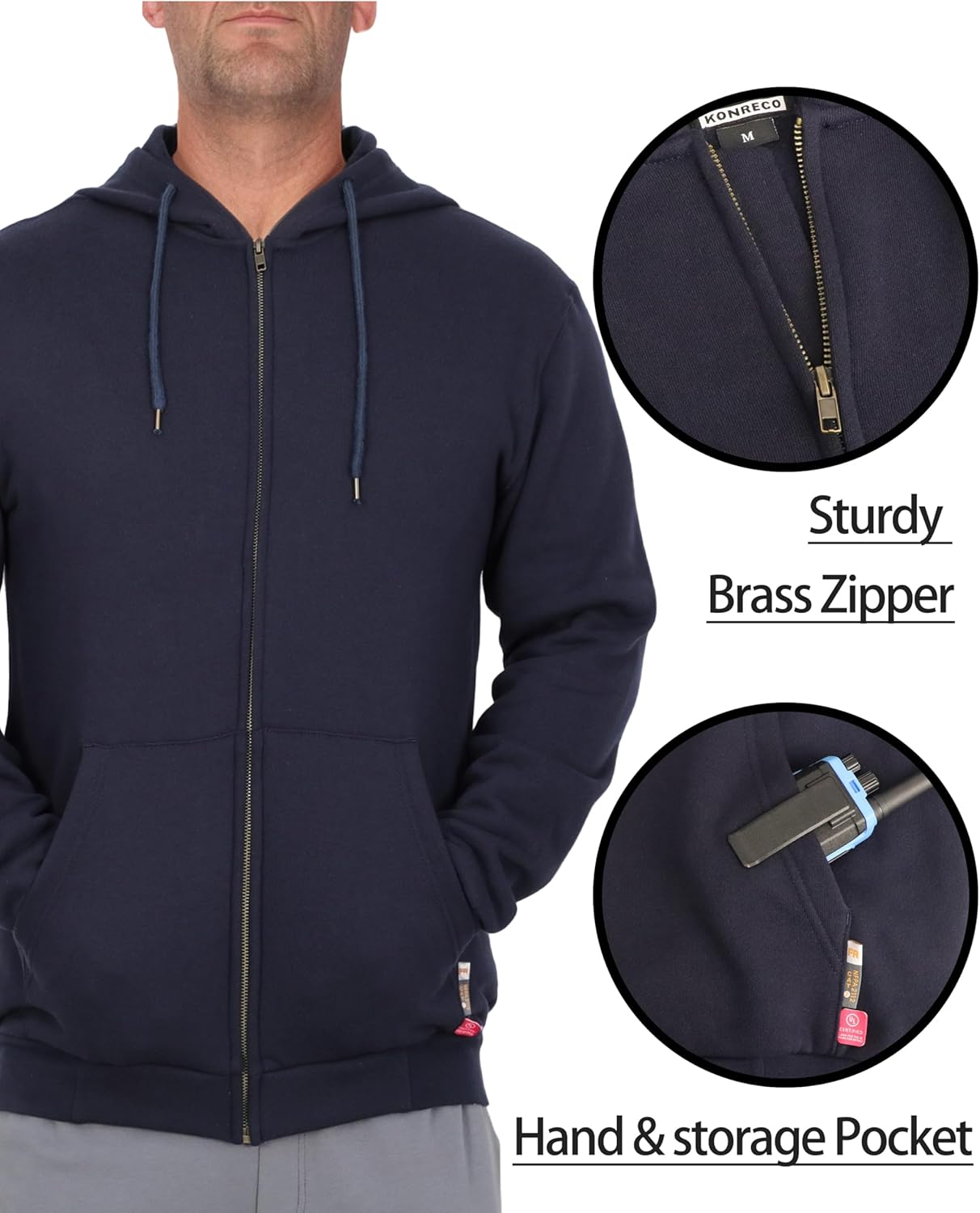 KONRECO FR Hoodies 10.5oz Cotton Fleece NFPA2112 CAT2 Flame Resistant Fire Retardant Sweatshirts - Image 4