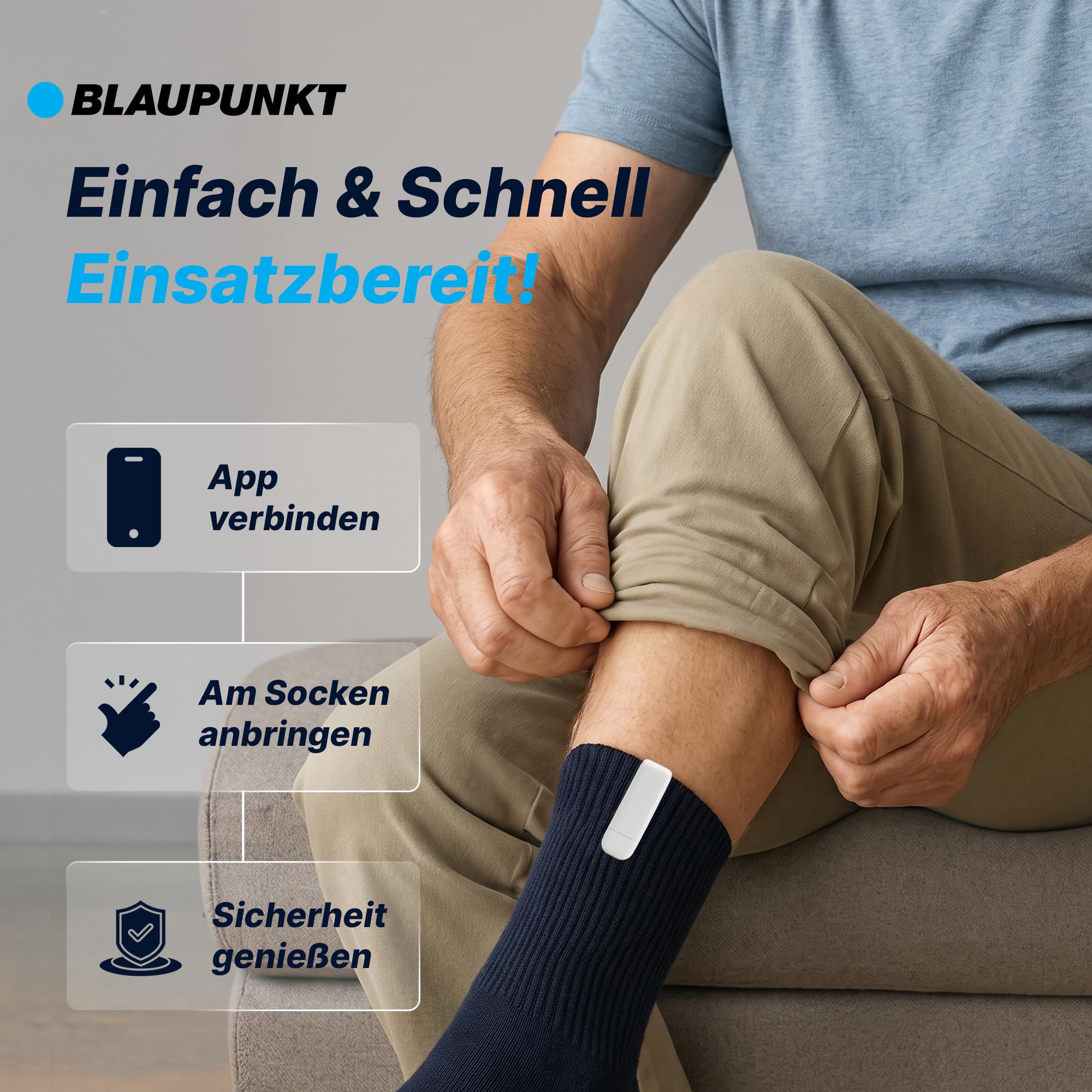 BLAUPUNKT [Test SEHR GUT, Note 1.0 BodyTag Gesundheitstracker mit Fieberthermometer & Alarm für Senioren & Erwachsene, Pflege Zubehör, Alternative zu Gesundheitsuhr & Armband