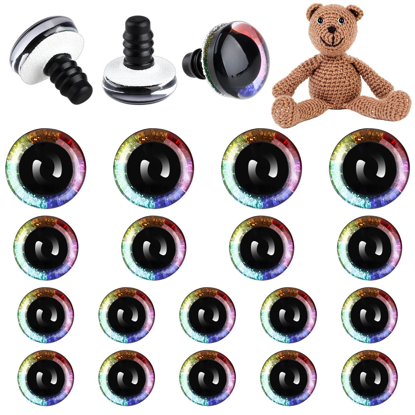 LOREC Set 48 Nasi Sicurezza Per Peluche - 12/15/18/21mm, Marrone/Nero/Rosa/Rosso Con Rondelle - Foto 10