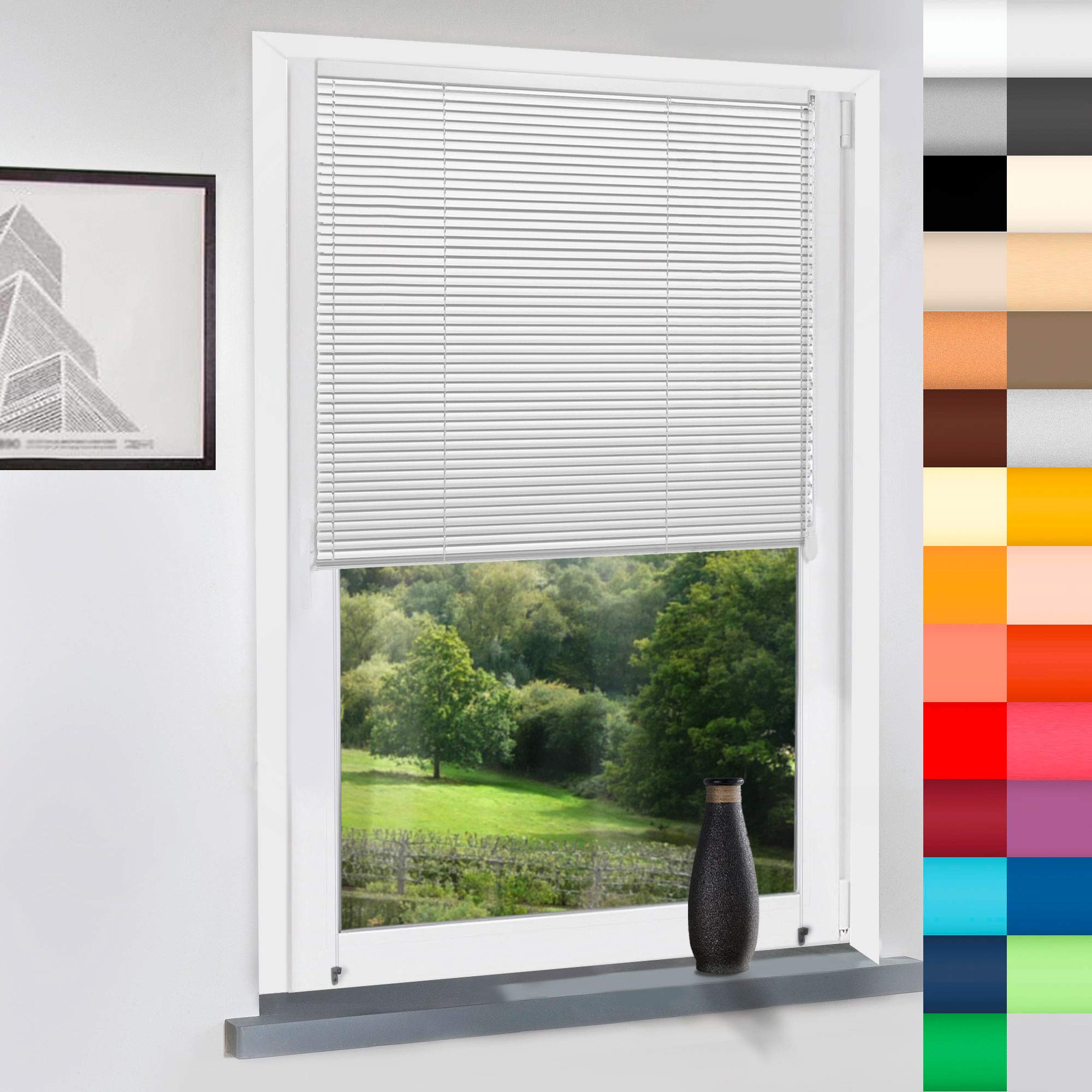 Aluminium Jalousie nach Maß, Endloskette, Kette, Monocomando, Maßanfertigung, für Fenster und Türen, Alu, Fenster, Klemmfix ohne Bohren (Weiß, Höhe: 160cm x Breite: 65cm)