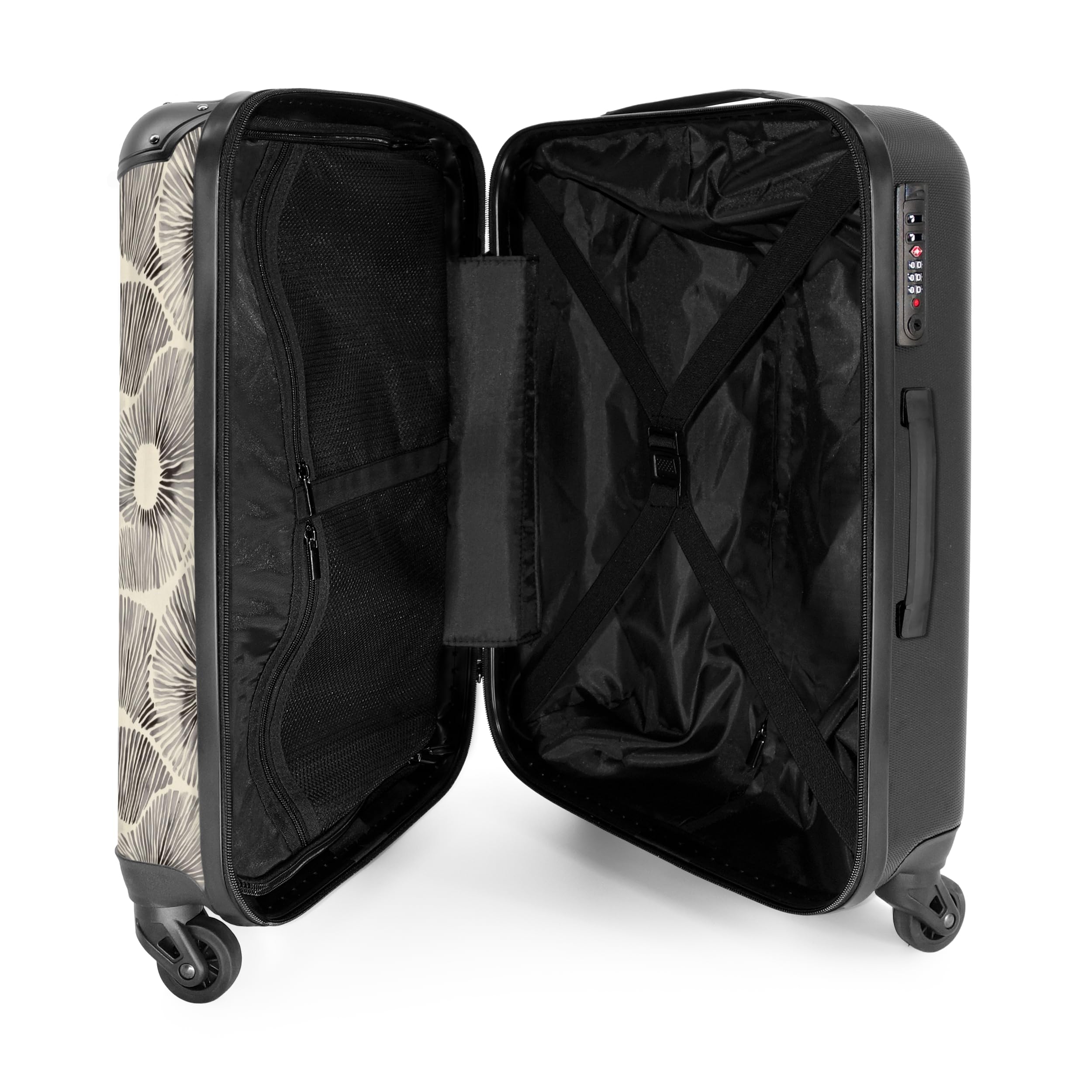 NoBoringSuitcases.com® Koffer Mittelgroß 67x43x25 cm Hartschalenkoffer L Trolley Rollkoffer 4 Rollen Leicht Hartschale Mittel Groß Kreise - Muster - Schwarz