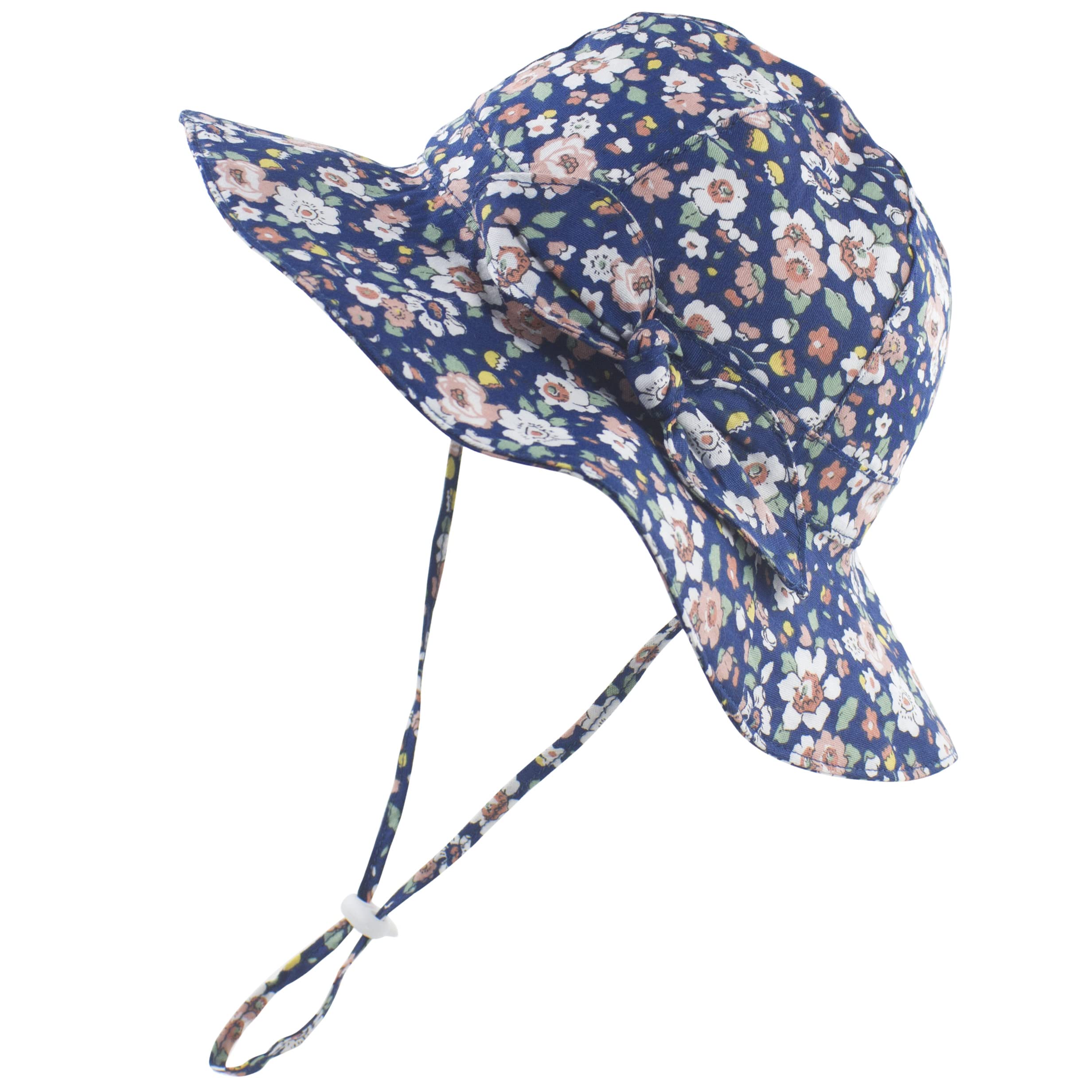 Muryobao Toddler Kids Baby Infant Girls Sun Hat Summer UPF 50+ UV Protection Hat Wide Brim Beach Fishing Bucket Cap Navy Blue 0-12 Months