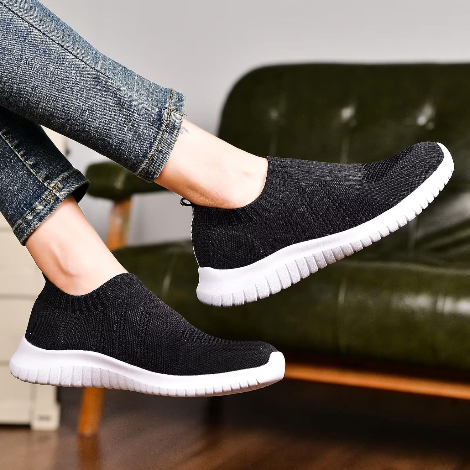 TIOSEBON Women's Walking Sock Shoes Elastic Knit Lightweight Slip on Breathable Yoga Sneakers - Image 4