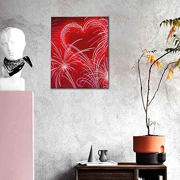 Amazon.co.jp: キャンバスの絵 赤いハート花火壁アートぶら下げ