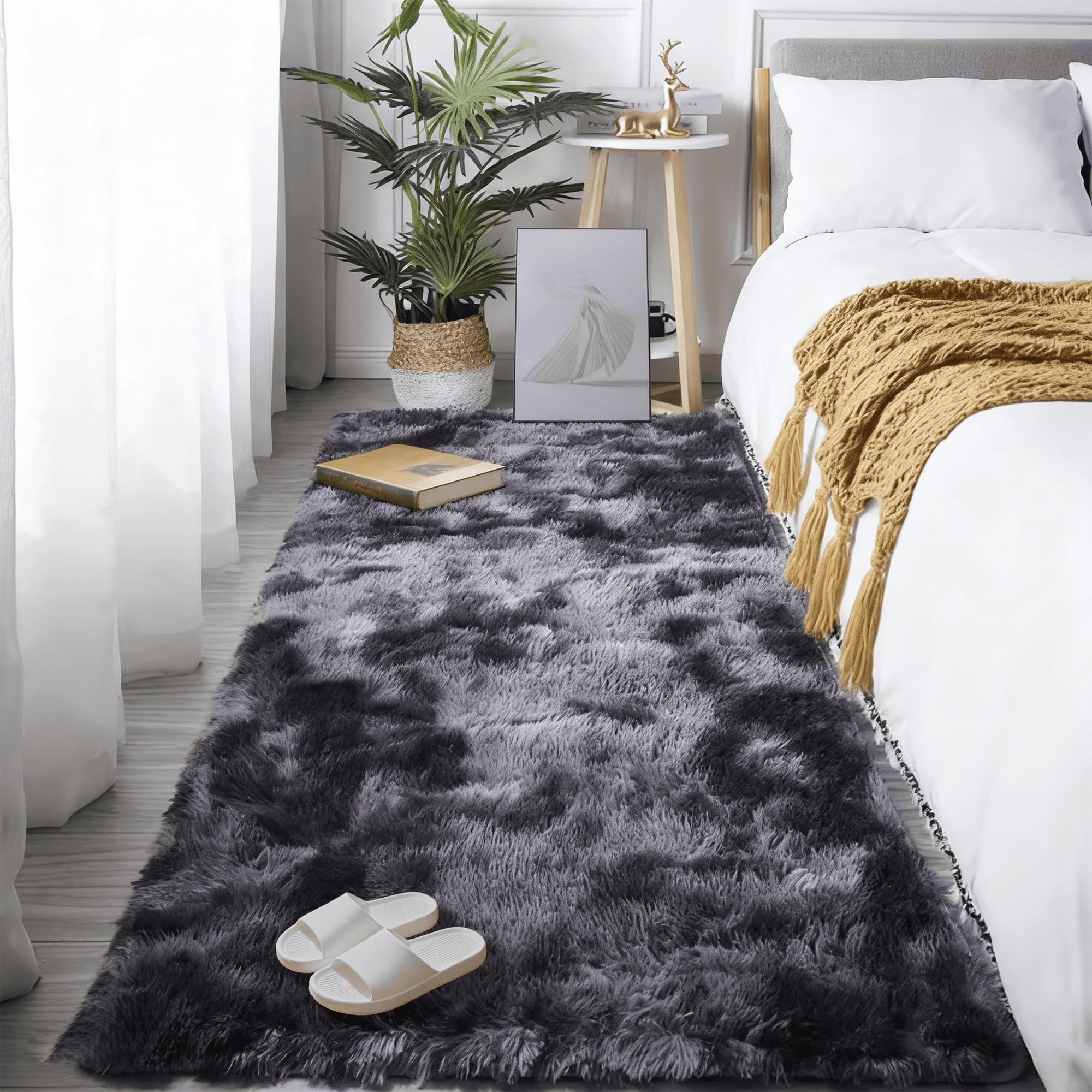 Tapis de chambre gris foncé isolant et antidérapant de 200 x 340 cm