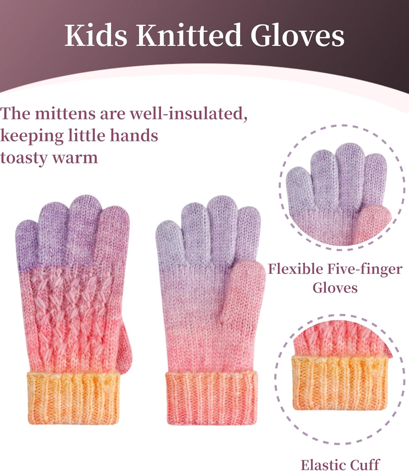 Winter Hat Gloves Scarf Set for Kids, Girls Toddler Pom Pom Knit Beanie Hat and Glove Set for Christmas Gift - Image 5