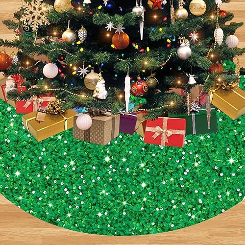 Miniatura 95 de Falda negra para árbol de Navidad de 46 pulgadas, falda de árbol de lentejuelas de terciopelo para árboles grandes, falda de árbol de Navidad