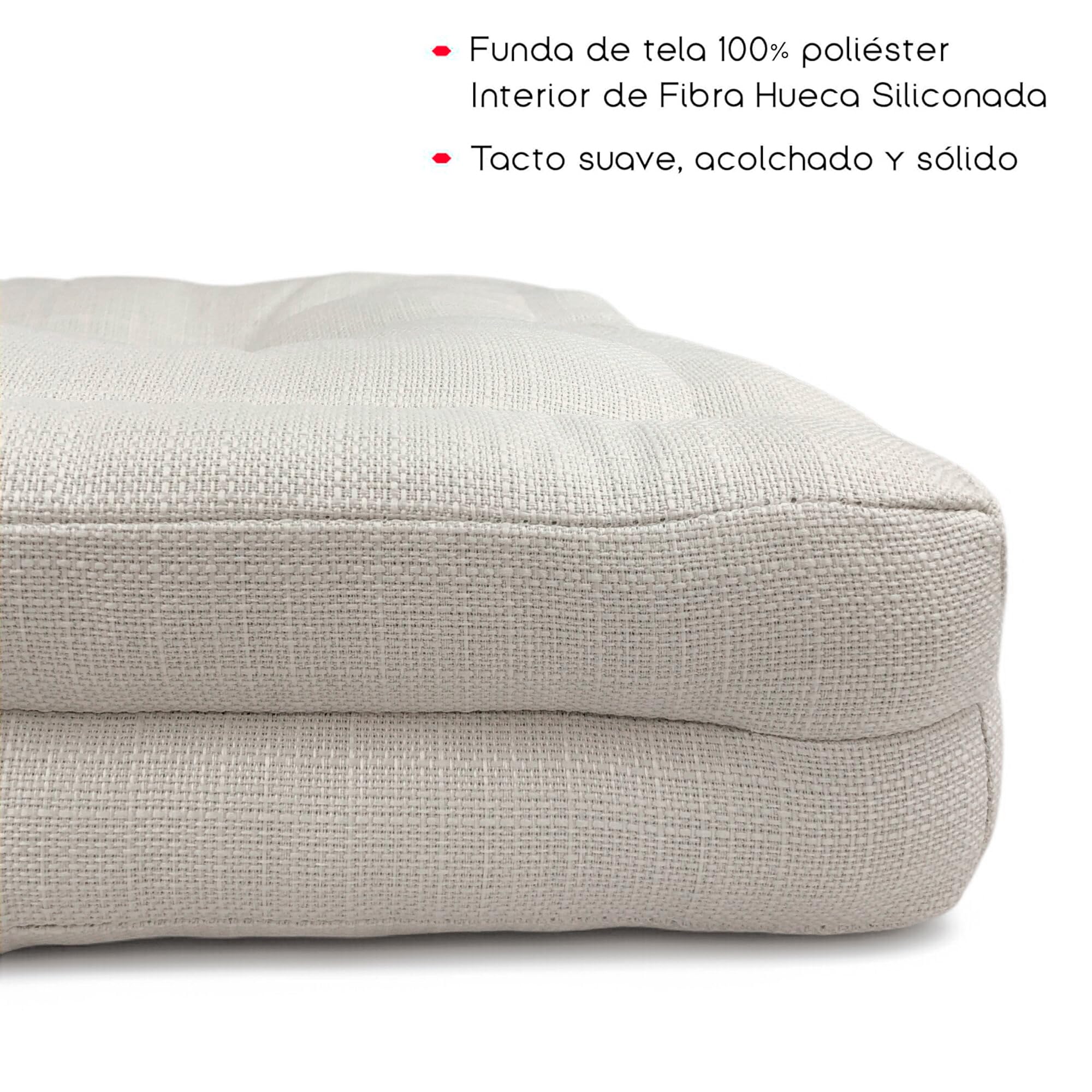 TIENDA EURASIA – Pack de 2 Cojines de Suelo Cuadrado | Cojín Impermeable | Acolchado | Poliéster | Medidas 45x45x8 cm | Cojines Exterior Jardín | con Asa de Transporte y Cremallera (Crudo)
