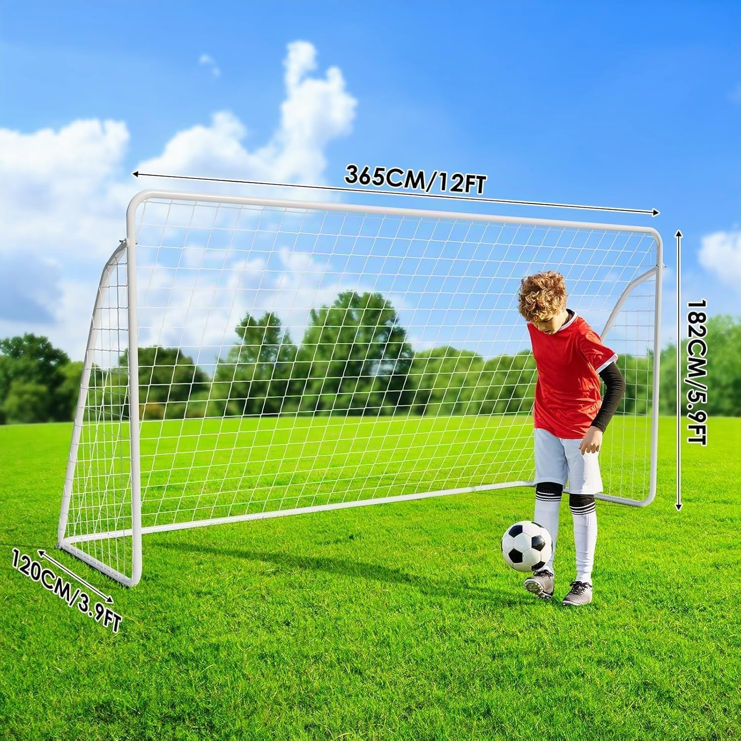 Porte da calcio, 365 x 182 cm / 240 x 150 cm, grande porta da calcio per bambini e adulti, con 2 rete per cortile, giardino, le spiagge, le scuole (Con 1 rete da calcio, 365 x 182 cm - Set di 2)