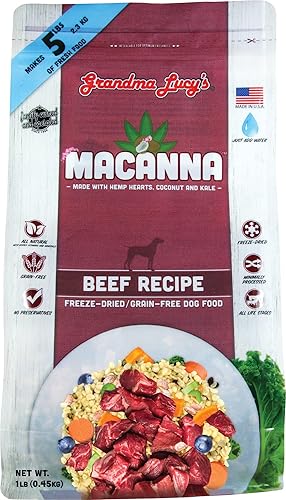 Grandma Lucy's Macanna liofilizado sin granos Receta de carne de res Comida para perros 1 libras