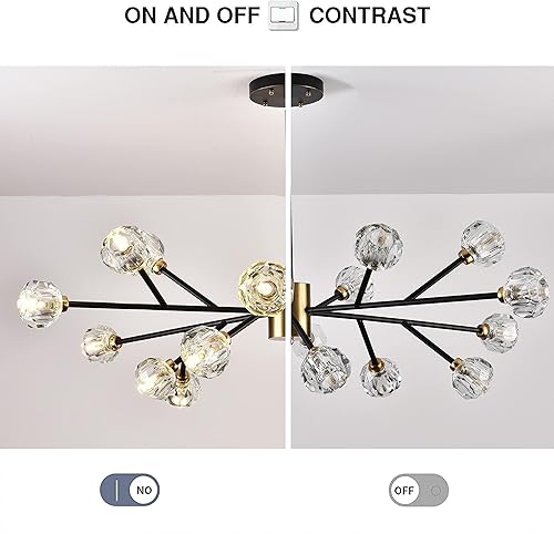 Miniatura 8 de KoKo&Yukina Candelabros Sputnik de 18 luces de mediados de siglo, moderna lámpara negra y dorada, lámpara Sputnik de ramas de cristal para comedor,