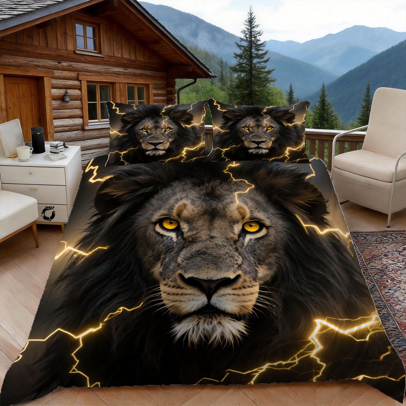 3D Single Duvet Cover Set 3D Printed Lion Bedding, Wild Animal Soft Microfibre Duvet Cover Sets Quilt Cover and Pillow Set with Zipper 3 Pcs
