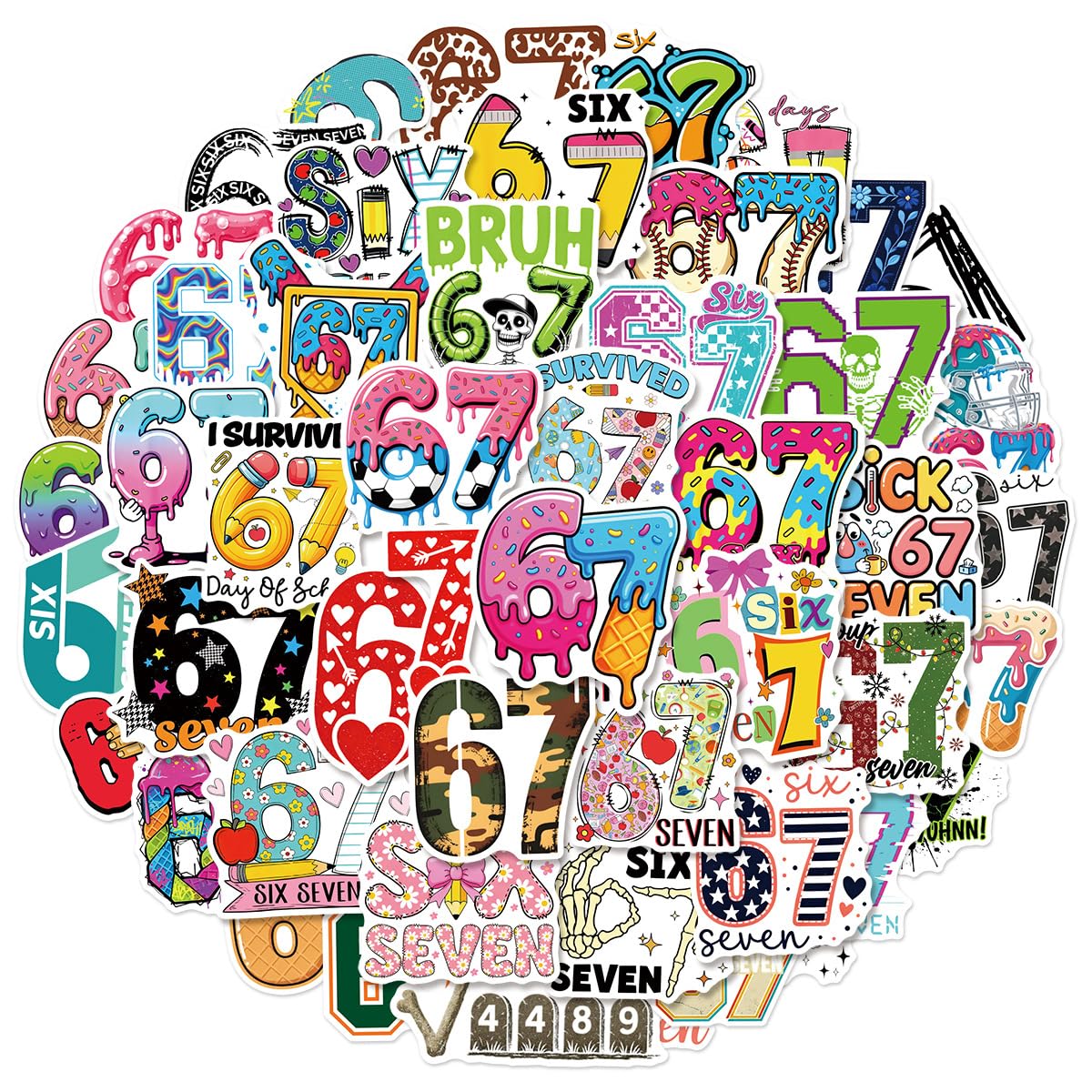 LYunMu Number 67 Aufkleber 50 Stücke Niedlich Deko für Auto Laptop Skateboard Fahrrad Moped Motorrad Fahrrad Computer,Geeignet für Erwachsene Kinder 67 ästhetisch Sticker Set