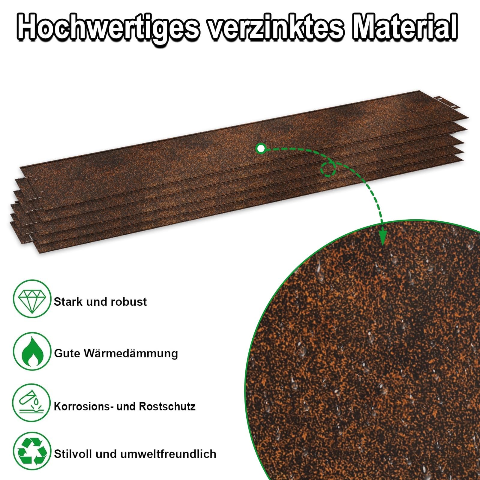 UISEBRT Bordure de pelouse en métal galvanisé - 100 x 15/18 cm - Corten - Longueur : 10 m - Hauteur : 18 cm