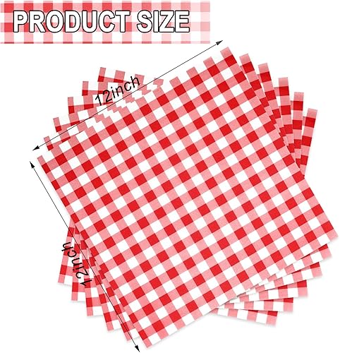 Miniatura 2 de Whaline 200 hojas de papel de Navidad a cuadros rojos y blancos a prueba de grasa, 12 x 12 pulgadas, resistentes a la grasa, para cestas de