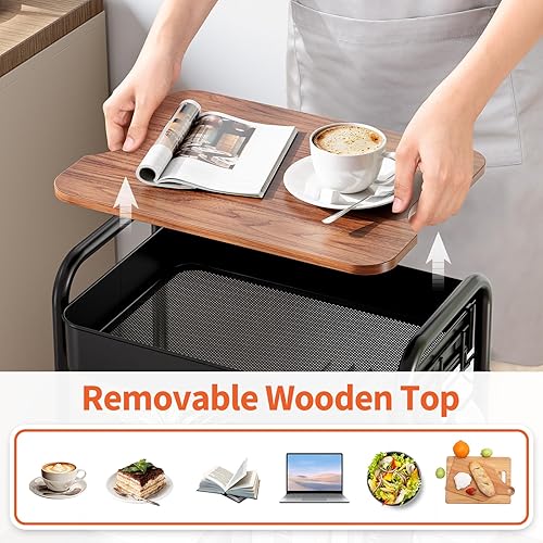 Miniatura 3 de TOOLF Carrito con ruedas de 3 niveles, carrito utilitario de metal con parte superior, carrito de almacenamiento para manualidades con ruedas,