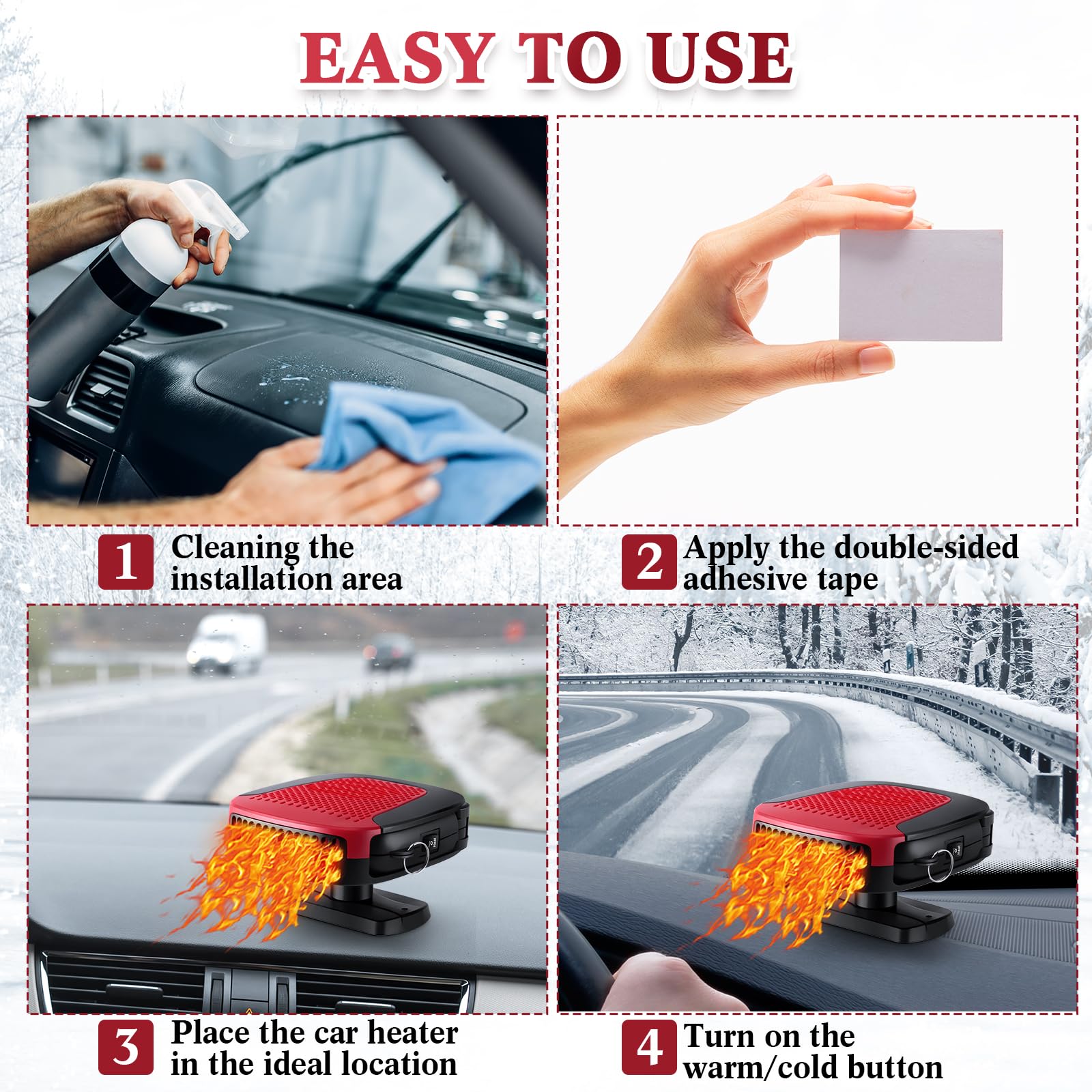 Datanly 3 Pack 150W Portable Car Heater Plug into Cigarette Lighter 2 in 1 Car Heater Defroster Windshield Defroster 360 Degree Rotation Fast Heating Defroster Demister for Car SUV Trucks(Red)