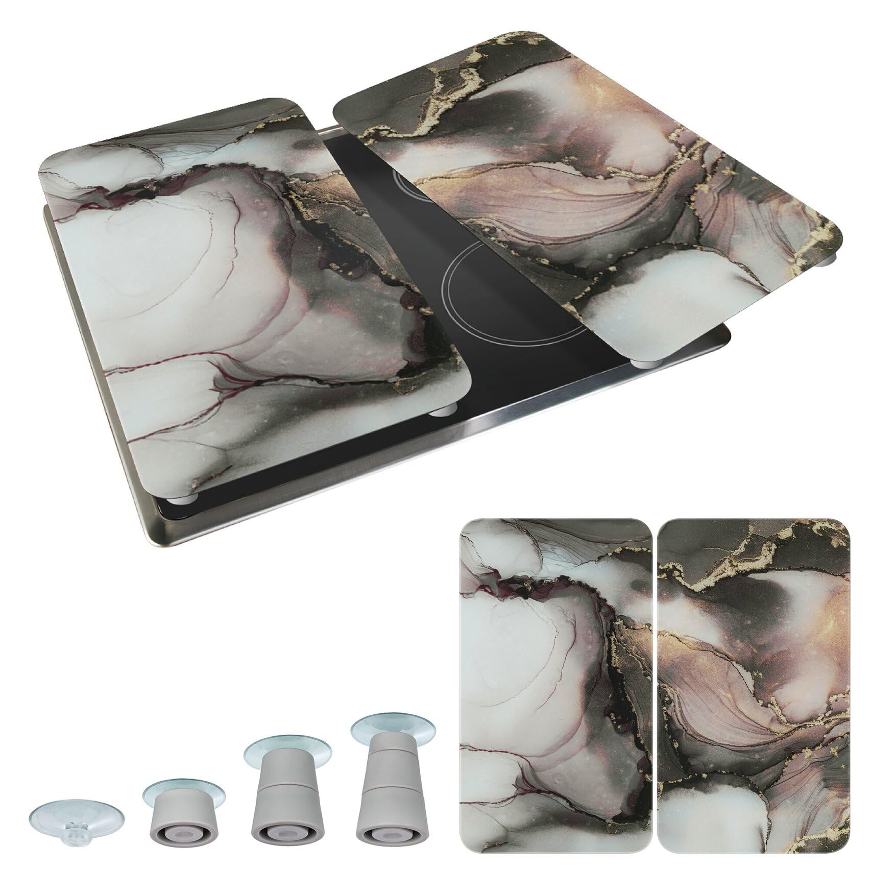 WENKO Herdabdeckplatte Universal Mod. Aquarell, höhenverstellbar für alle Herdarten, Schneidebrett und Spritzschutz, Glas, 30 x 52 cm, 2-teilig