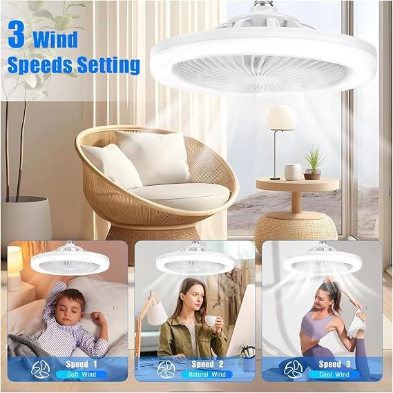 Led Light Ceiling Fan - 3 Different Light Modes, 3 Level Powerful Fan Modes, Remote Control, Quiet Operation, Adjustable Brightness Adjustment, Easy Installation, Led Light Ceiling Propeller Fan [Energy Class A++]