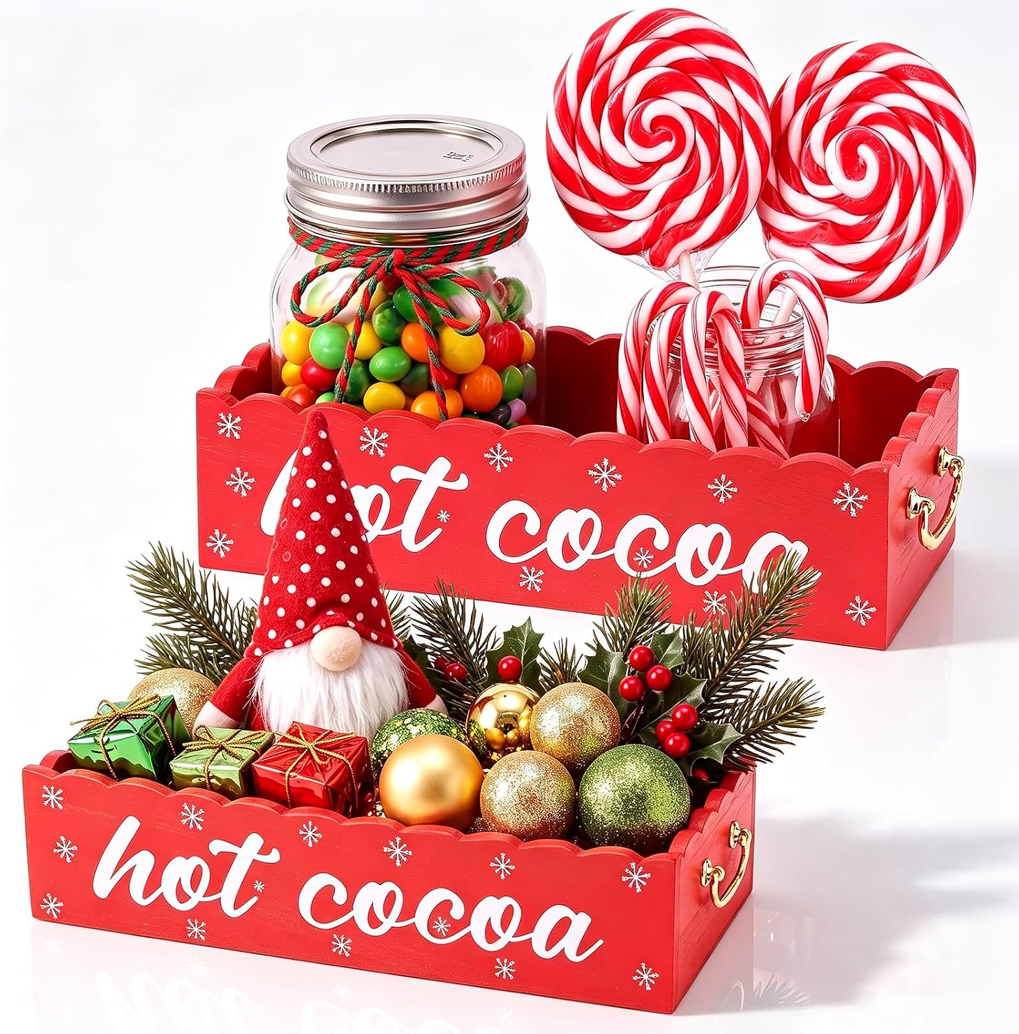 2 Pcs Hot Cocoa Bar Supplies Organizer Wooden Storage Box Red