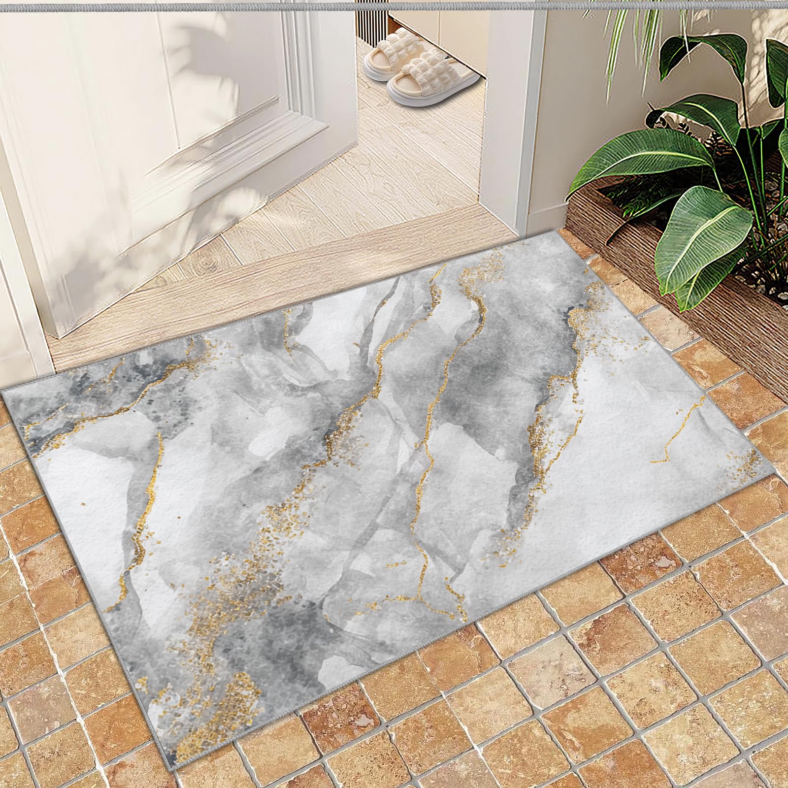 FIEMAR Area Rug 60x110cm Contemporary Area Rug, Gray-White Living Room Rug Marble Carpet, Rugs for Bedroom Aesthetic Machine Washable Versatile Fashion Non Slip Non-shed for Entrance Bedside Chair — image 1