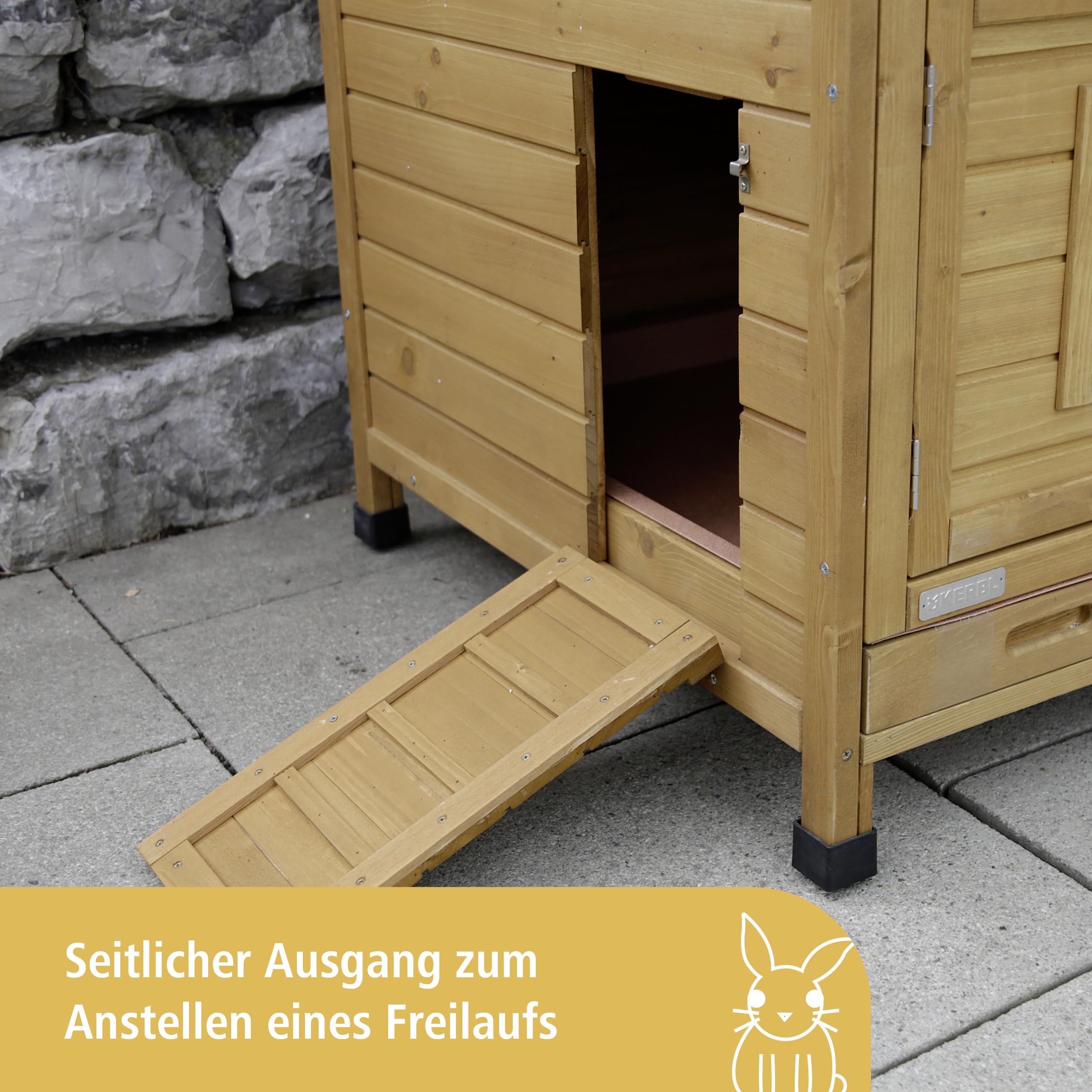 Kerbl Nagerstall Südtirol (für Kleintiere, 4 Fronttüren, Hasenstall mit 2 Ebenen, seitliche Klappe für Freigehege, Stall für Nagetiere) 81725