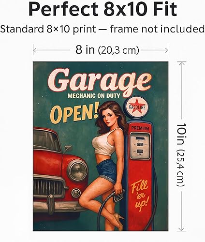 Miniatura 5 de Impresión artística vintage para pared (8 x 10 pulgadas sin marco), póster clásico de mecánica de chica pin up para cueva de hombre y taller,