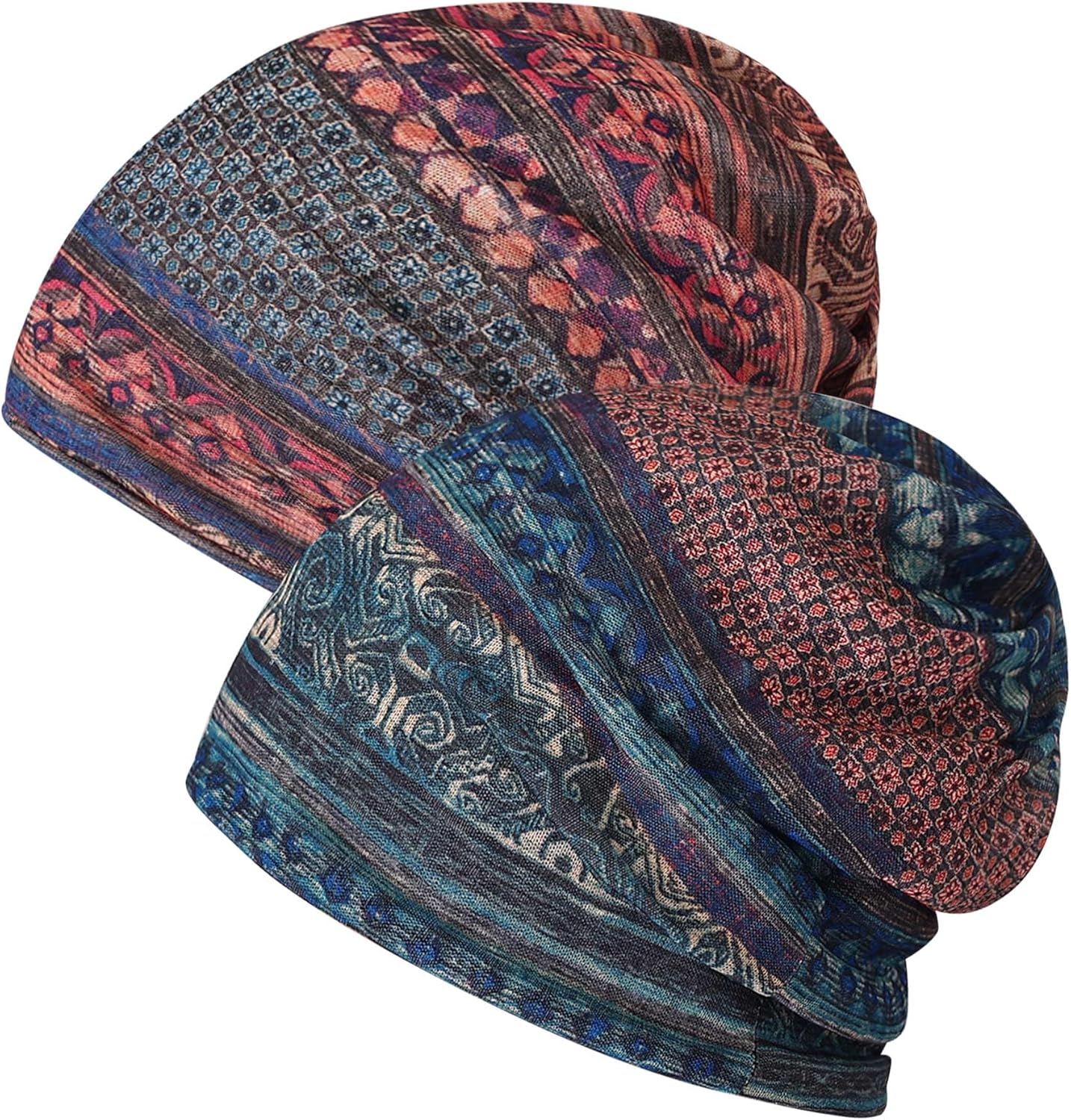 2 PCS Skull Cap Slouchy Beanie Set Skullies Beanies for Women Men Warm Knit Chemo Headwear Cancer Hats Lightweight