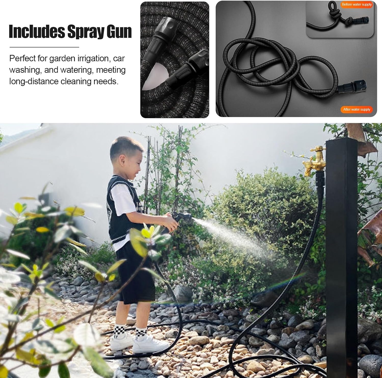 Stainless Steel Vertical Garden Water Column, Outdoor Faucet Water Column Double Outlet Faucet, Outdoor Antifreeze Faucet for Courtyard Irrigation and Watering(Black B)