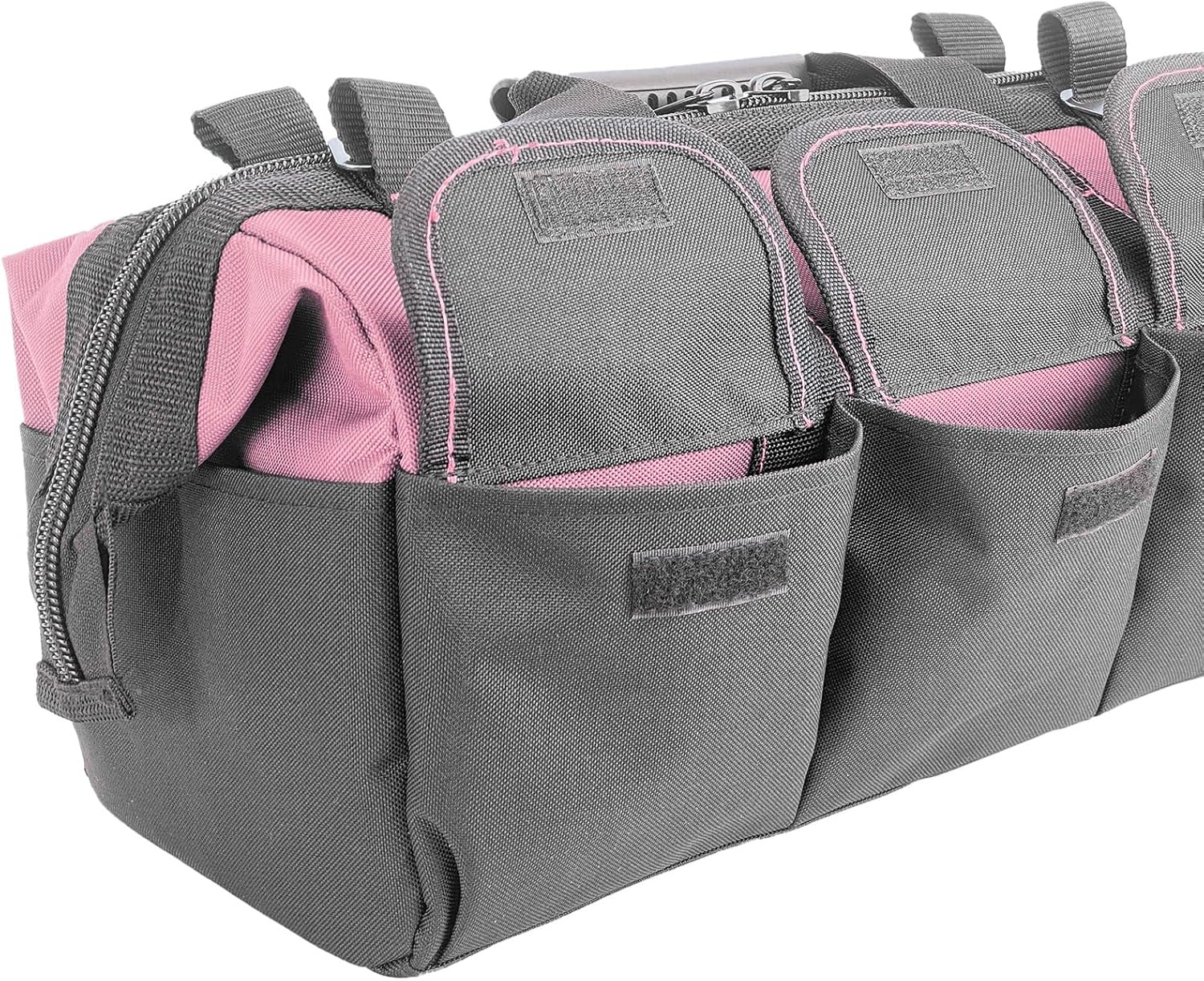Women Heavy Duty Tool Bag Storage Organizer for Tools,16 x 7.5 x 10.5 inches,50 Pound Capacity, 600D Polyester Fabric (Pink)