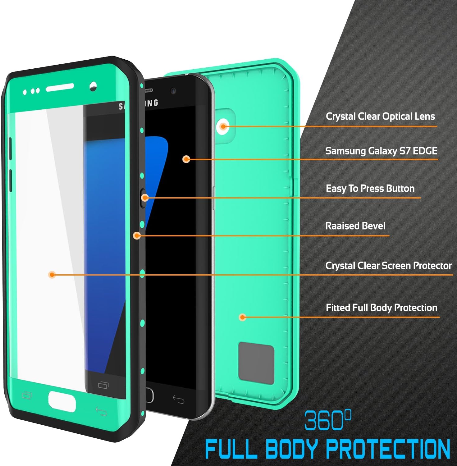 PunkCase Galaxy S7 Edge Waterproof Case, [StudStar Series] [Slim Fit] [IP68 Certified] [Shockproof] [Dirtproof] [Snowproof] Armor Cover for Samsung Galaxy S7 Edge [Teal]