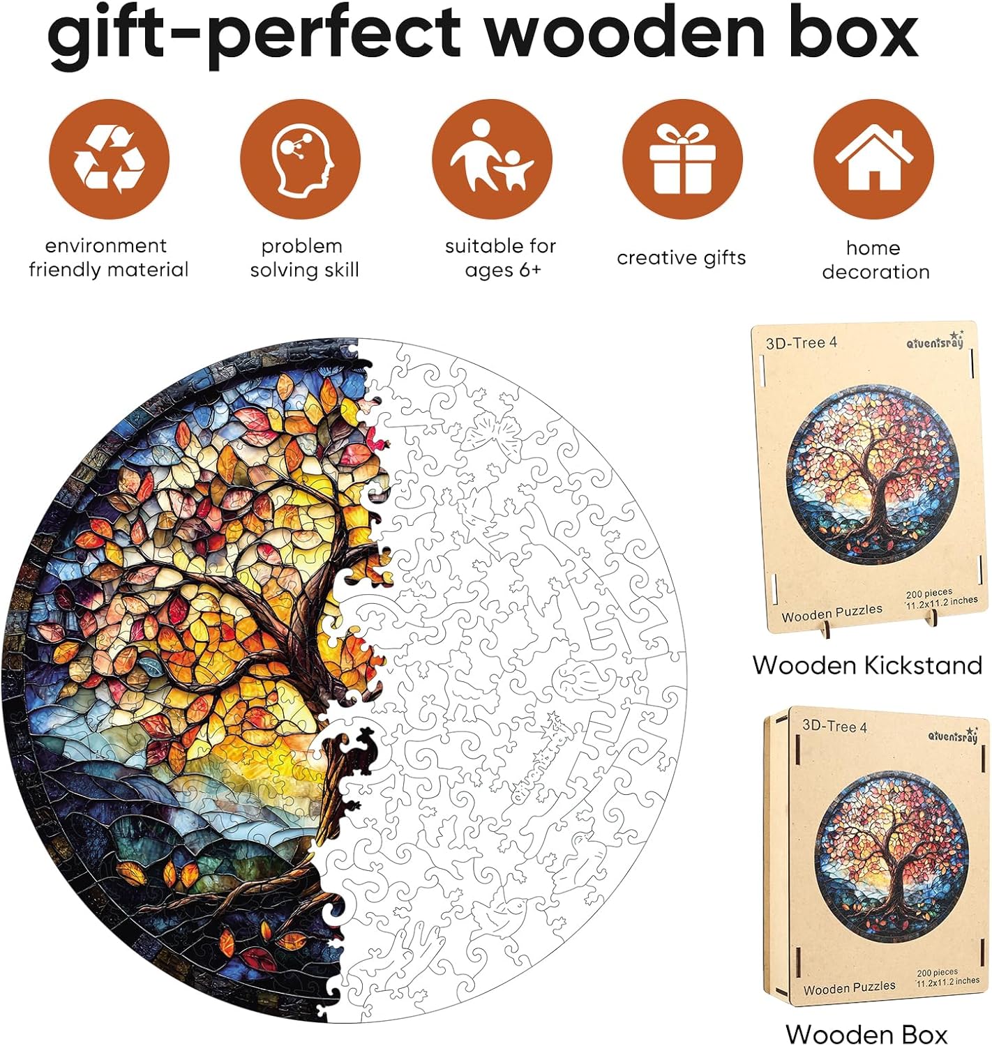Qiuenisray Wooden Puzzles for Adults 500 Pieces, Glass Tree Jigsaw Puzzles image 3