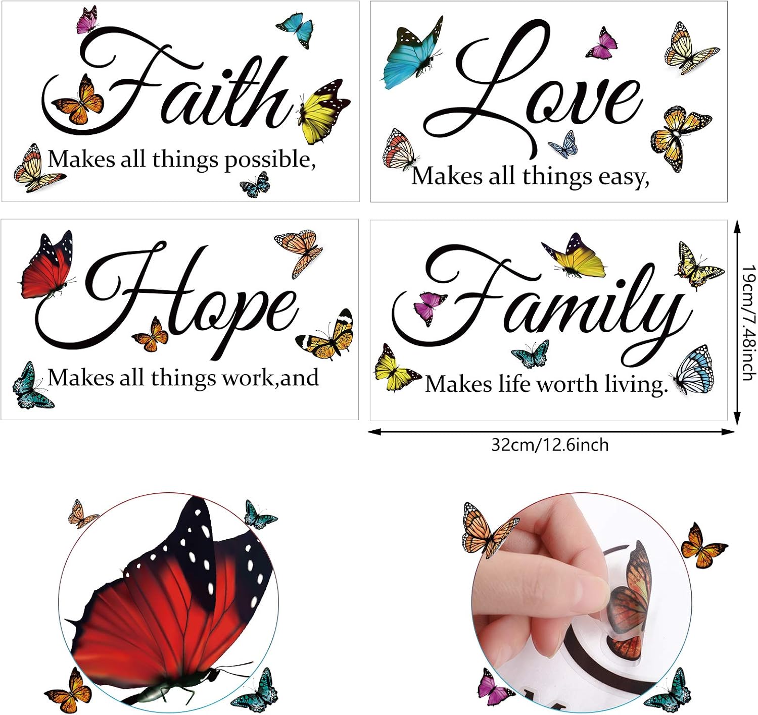 4 Sheets Vinyl Wall Decals, Faith Makes All Things Possible, Colourful Family Wall Decals Stickers Inspirational Quotes Decals, Motivational Wall Sayings Stickers for Home Decors (Butterfly Pattern)