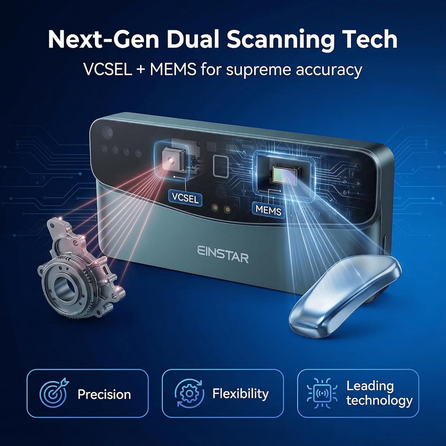 Einstar Vega 3D Scanner with Marker Helpers, Tripod, Wireless All-in-One Design, VCSEL/MEMS Projector Technology, Smooth 3D Scanning Small to Large Object, Powerful 8-core 2.4 GHZ CPU, 48MP RGB Camera