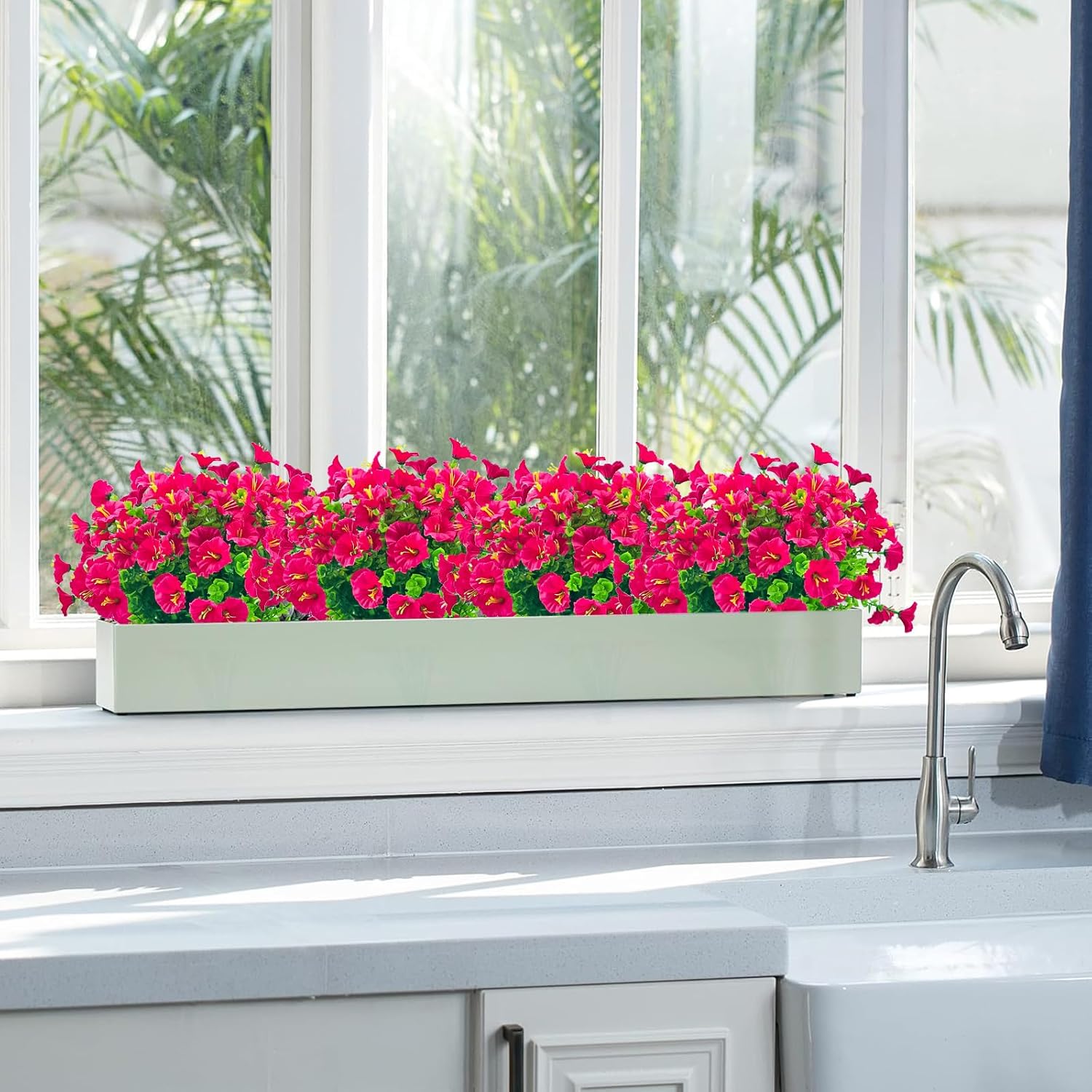 Artificial Flowers for Outside Use,8 Bundles Outdoor Faux Flowers UV Resistant Plastic Fake Shrubs for Outside Indoor Home Porch Décor(Rose Red) - Image 8