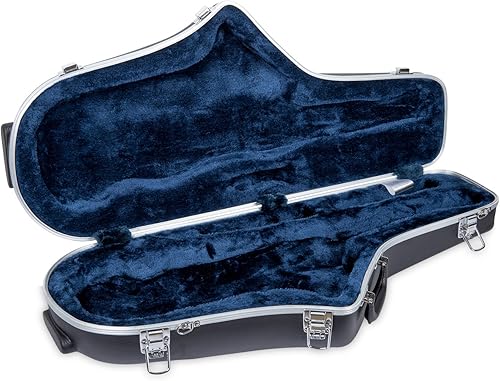 Miniatura 21 de Crossrock Funda para saxofón tenor ABS – Textura de diamante azul contorneado, interior de terciopelo azul profundo, bolsillo para accesorios