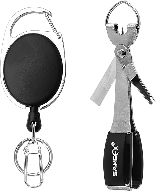SAMSFX Fly Fishing Knot Tying Tool Quick Tie Nail Knots 4 in 1 Fly Fishing Nippers for Cutting Tippet with Zinger Retractors