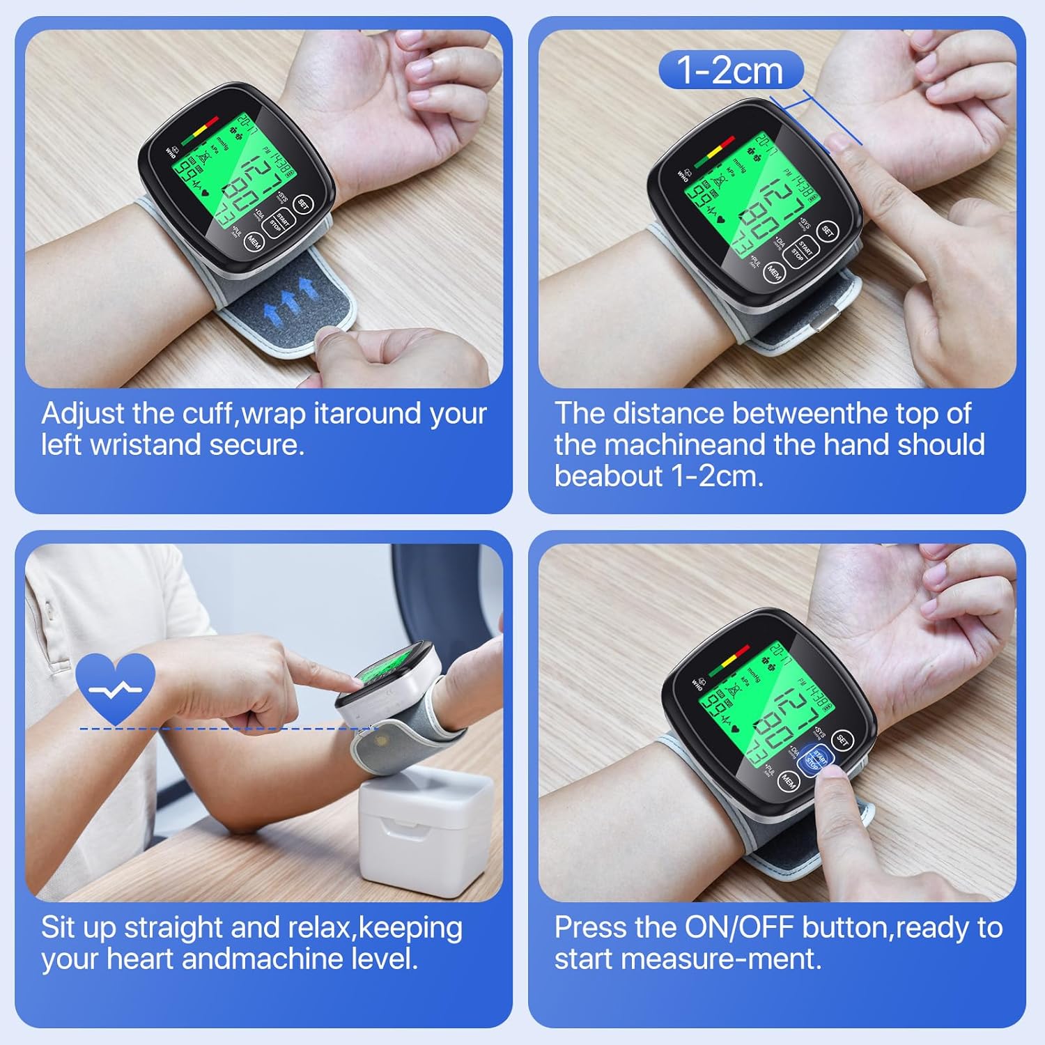 Four steps for proper wrist blood pressure measurement