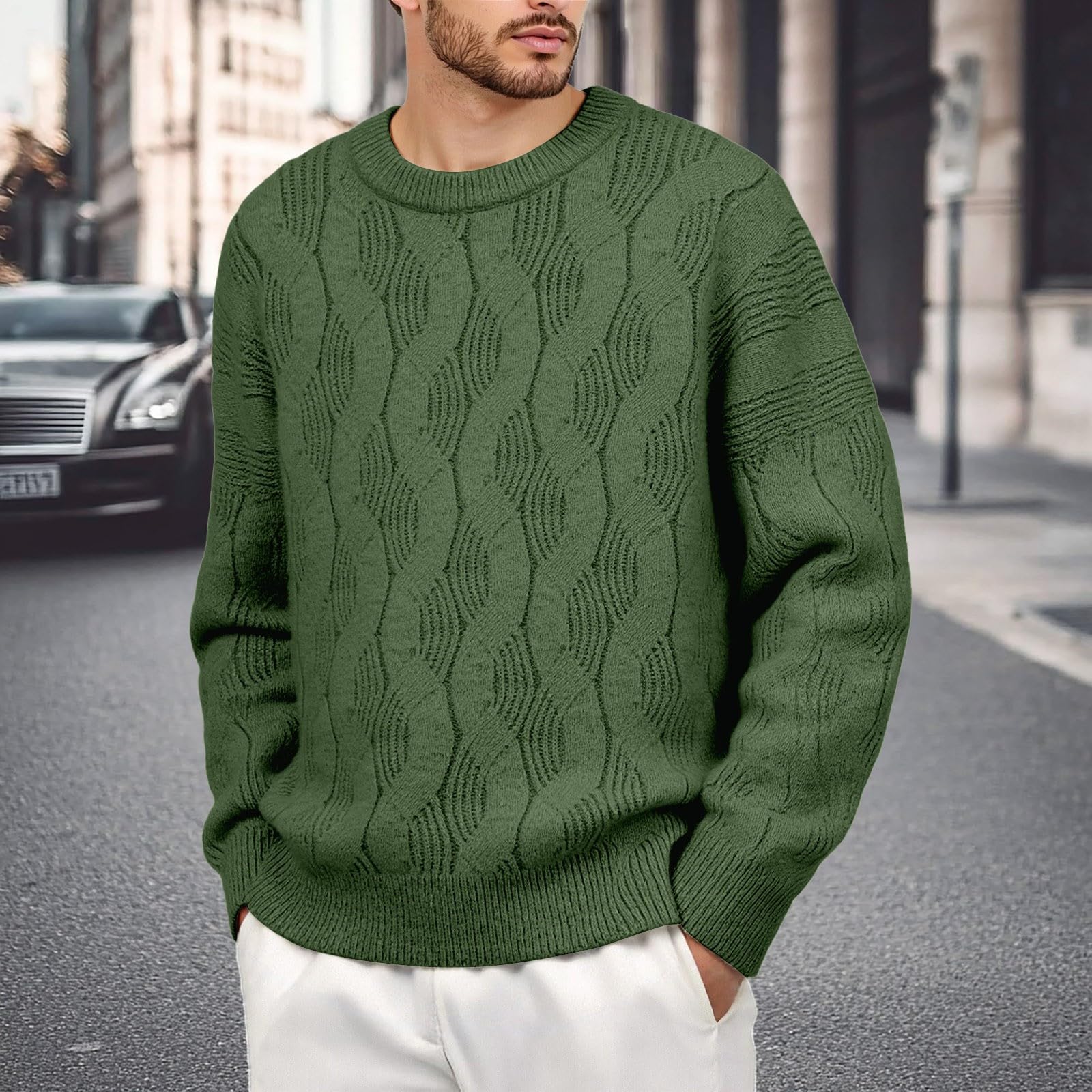 Generisch Jersey de punto para hombre, de punto fino, manga larga, cuello redondo, suéter de invierno, cálido, para el trabajo, otoño, chaqueta de entretiempo