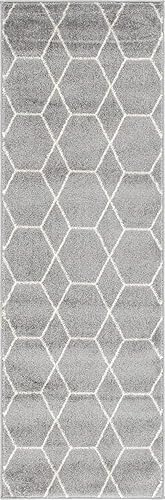 Miniatura 9 de Unique Loom - Alfombra con diseño geométrico, colección Trellis Frieze (2 pies x 6 pies y 1 pulgada, de pasillo, gris claromarfil)