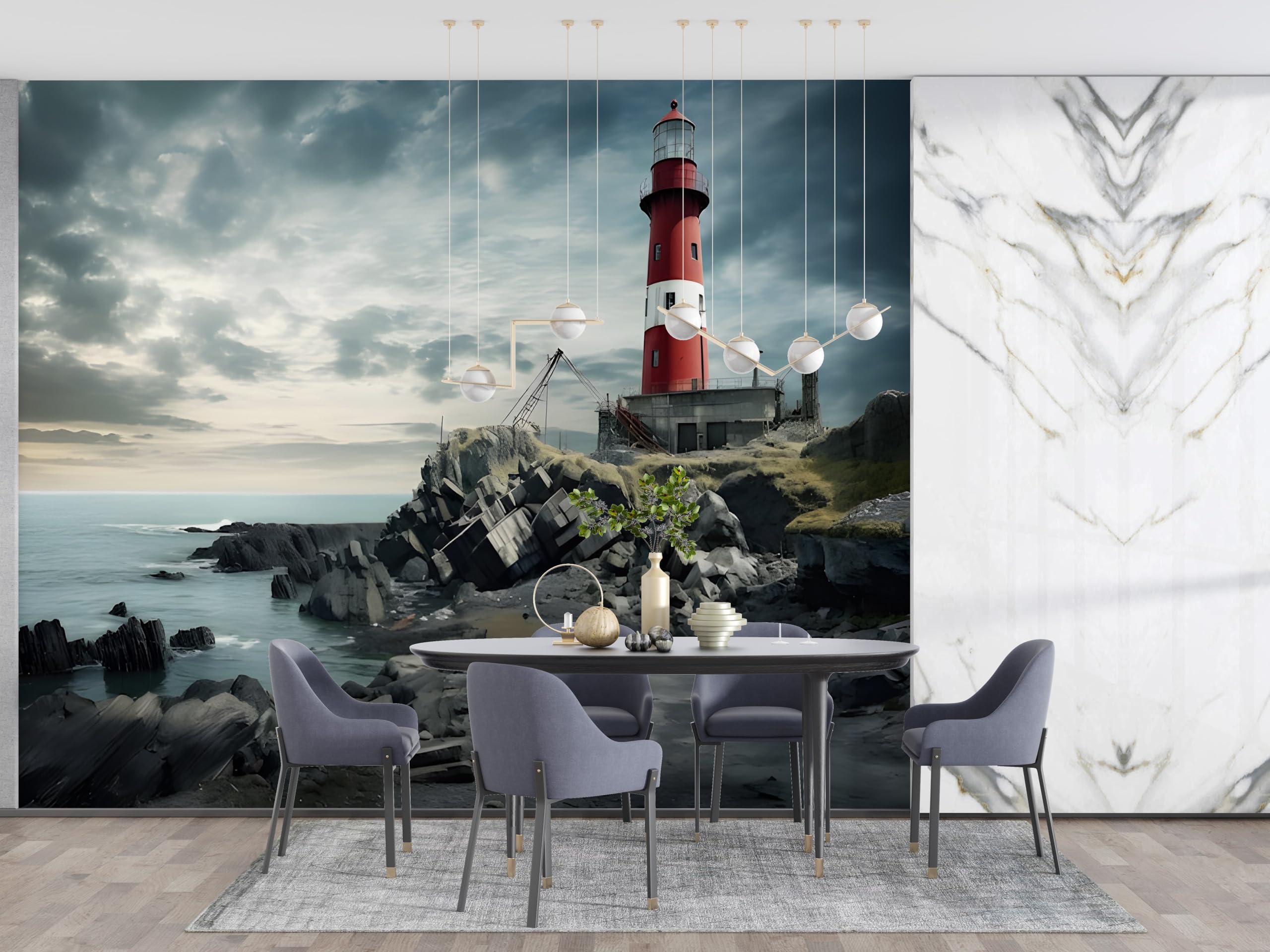 Papier peint panoramique phare mer 3D : l'excellence de l'intissé mural haut de gamme 150x100 cm
