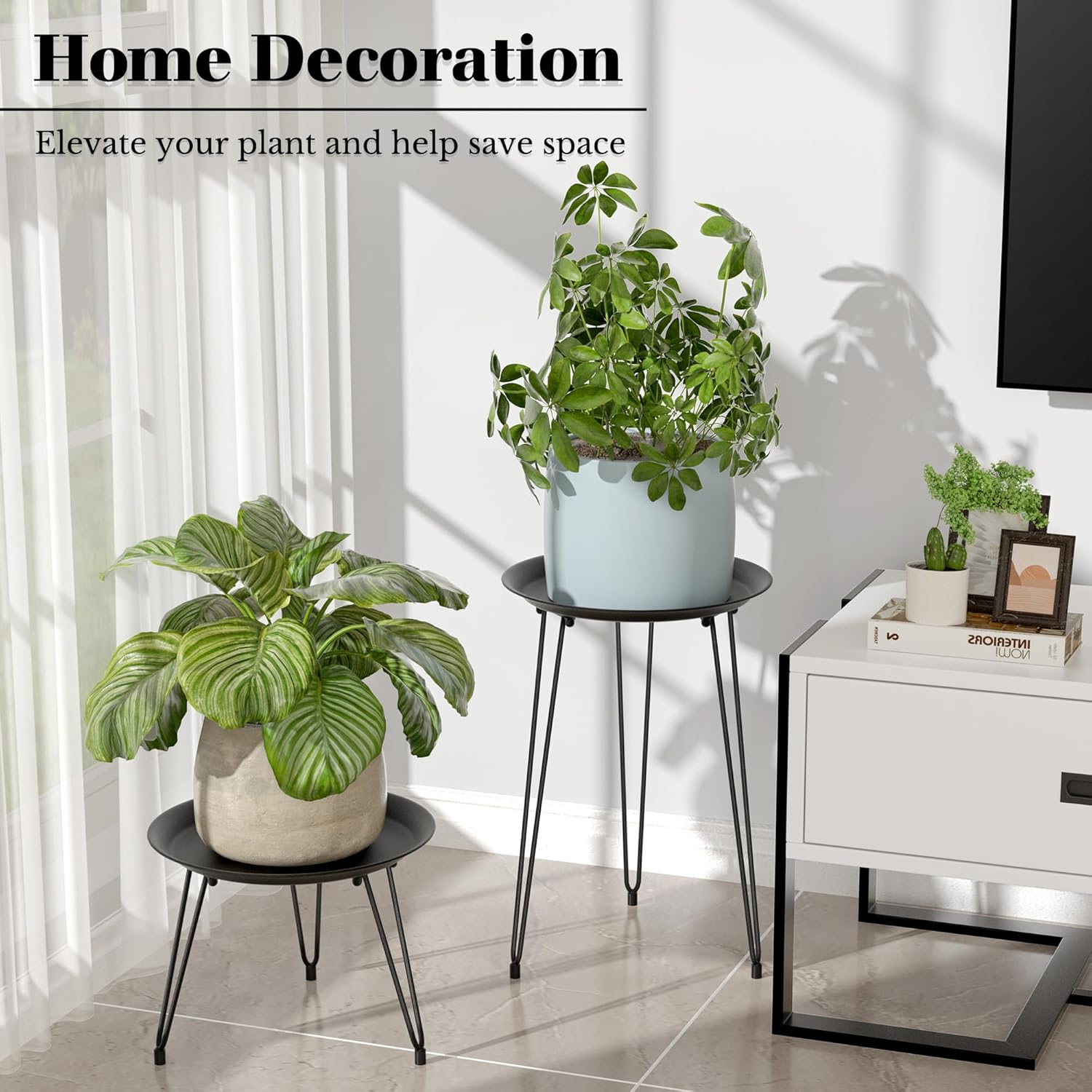 SUEH DESIGN Plant Stand Indoor, Metal Plant Stand Round Plant Table Heavy Duty Plant Stool Flower Pots for Indoor Outdoor Home Decor, 2 Pack Short & Tall