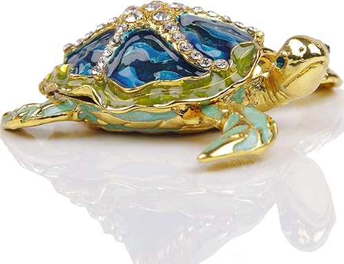 SEVENBEES Caja de joyería decorativa con bisagras de tortuga marina con figura de estrella de mar