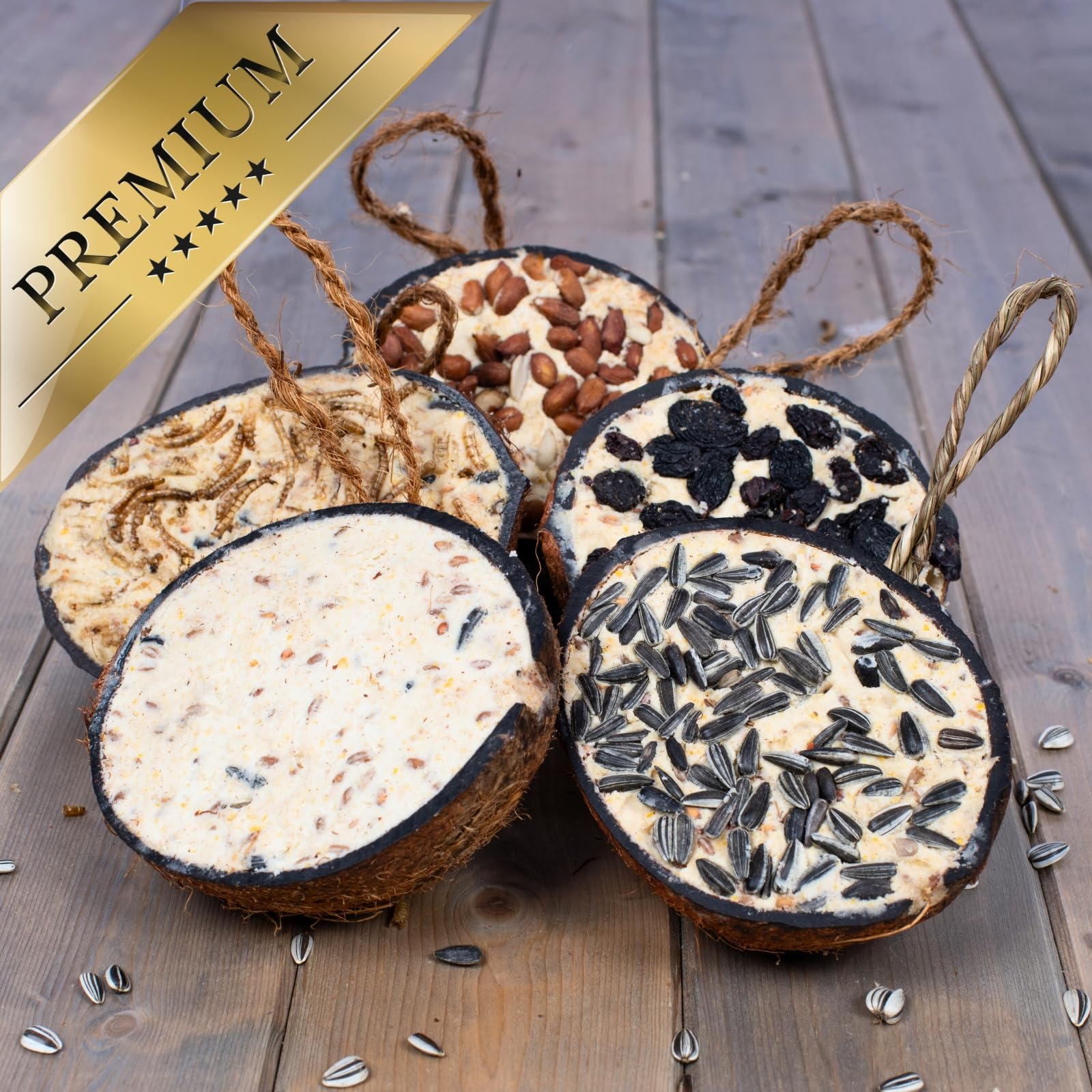 Lyra Pet® 2 x 10 Halbe Kokosnüsse gefüllt - Vogelfutter für Wildvögel | Kokosnuss mit verschiedenen Toppings - Wildvogelfutter Ganzjährig - Vitaminhaltig& Proteinreich - Fettfutter wie Meisenknödel