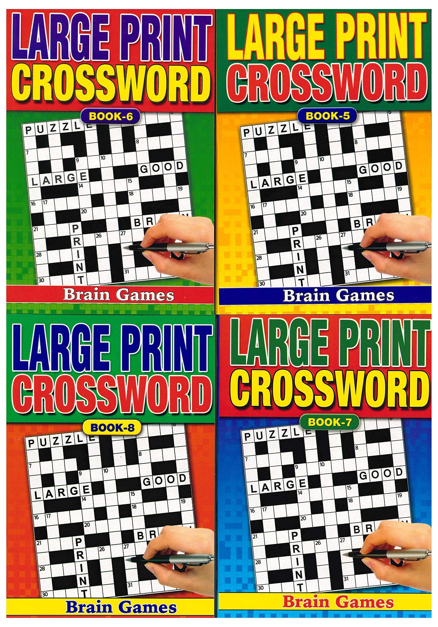 W.F. Graham Set of 4 Large Print Crossword Books 75 Puzzles Each Travel Puzzle Pad