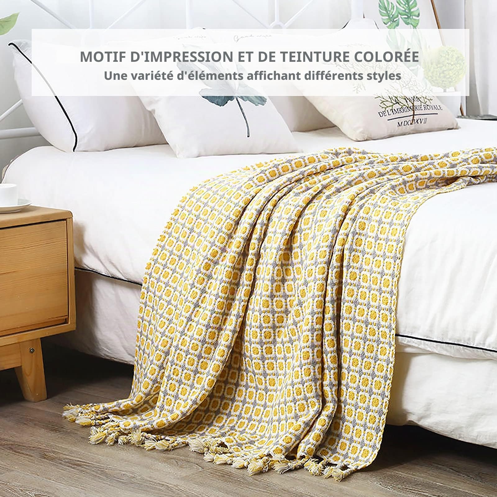 LumiSyne Couverture Tricotée Gland Jetés De Lit Couleur Pied-De-Poule Bohème Plaid Chaud Jeté Tapis à La Mode Doux Couverture Jeté De Canapé Couvre-Lit Décorative 130x230cm